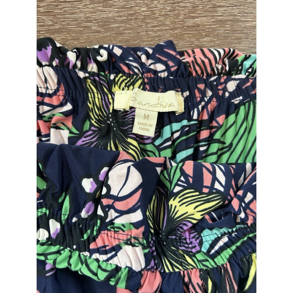 Strapless Tropical Floral Wide Leg Jumpsuit Rope Belt Resort Vacation Medium - Picture 4 of 7